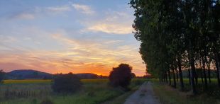 Ondergaande zon voor het huis