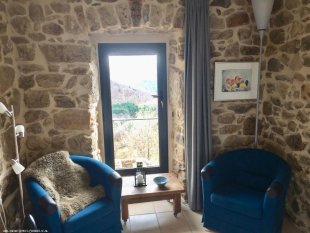 Bij het raam staan 2 fijne fauteuils