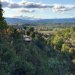 gite espritnature Grospierres 07120 Ardeche. <br>Zicht op de achterzijde van de gite met het terras en het zwembad, zoals u ziet is het uitzicht adembenemend. De hele dag zon op het zwembad.