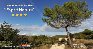 Gite espritnature Grospierres 07120 Ardeche. <br>Dit is de ingang van onze nieuwe gite omgeven door een zone naturel.