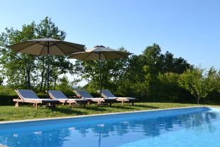 Ligbedden bij het zwembad