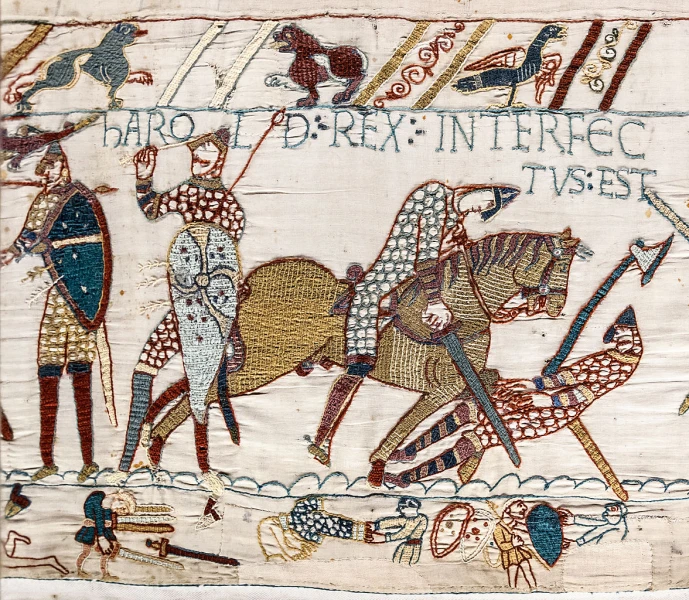 Een detail van het beroemde Tapijt van Bayeux, een uniek historisch document uit de 11e eeuw.