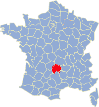 Kaart Frankrijk: departement Cantal