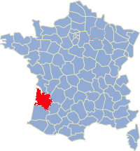 Kaart Frankrijk: departement Gironde