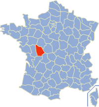 Kaart Frankrijk: departement Vienne