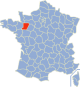kaartje met departement Mayenne